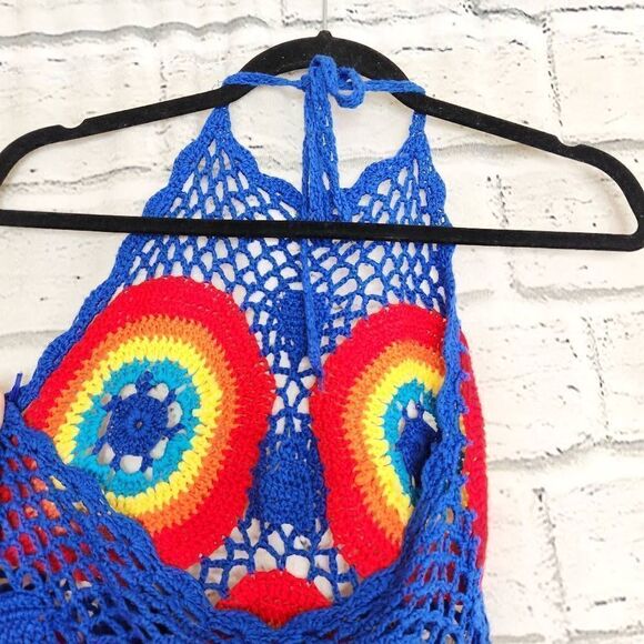 Pretty Little Thing Women's Multicolor Crochet Halter Cropped Top Size 6 - Picture 6 of 10